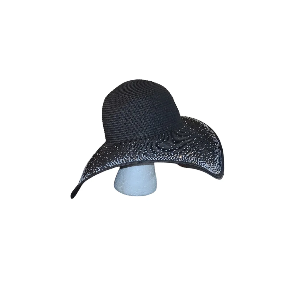 💕NWT Black Beach Hat w/Bling Embellishments💕OSFM